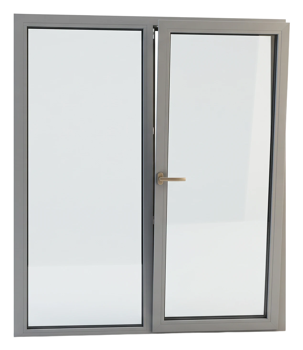 Two-panel tilt-and-slide (PSK) door in grey with the sliding sash tilted (AI-generated)